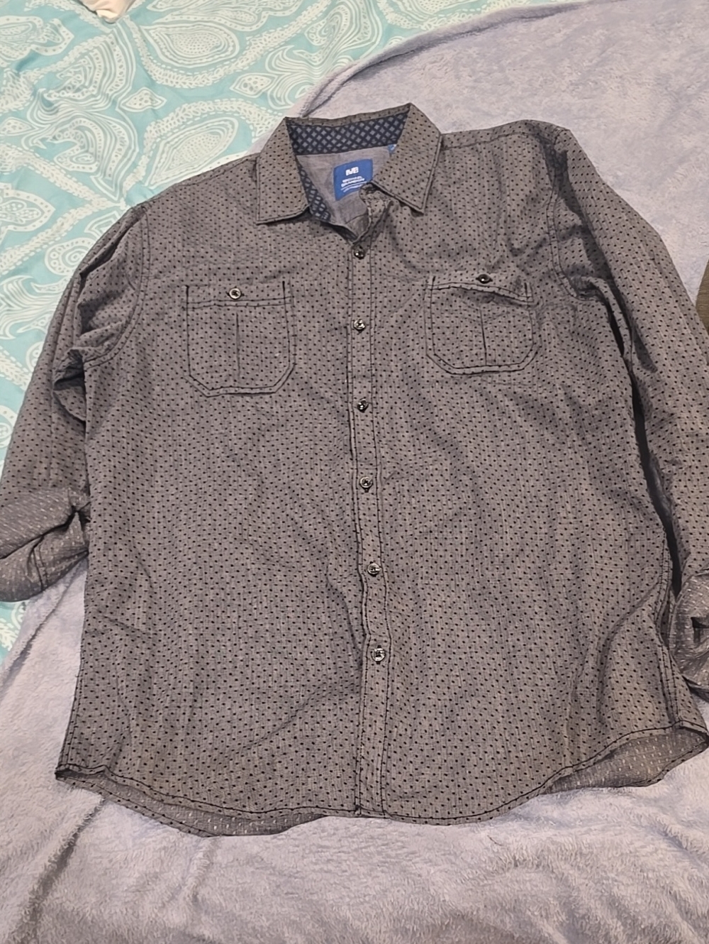 Michael Brandon Dark Grey Button-Up Shirt with Subtle Dot Pattern
